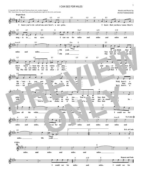 Free Sheet Music I Can See For Miles Live The Who